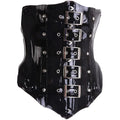 Sexy Black 0.6MM Thicker Latex Corset Waist Trainer Steel Bone with Front Button and Zip Back Lace