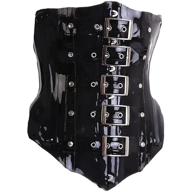 Sexy Black 0.6MM Thicker Latex Corset Waist Trainer Steel Bone with Front Button and Zip Back Lace