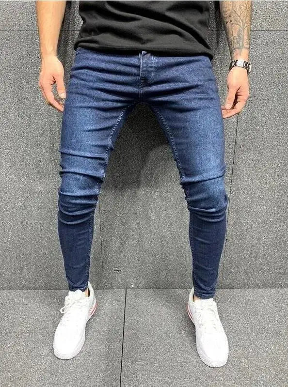 New White Embroidery Jeans Men Cotton Stretchy Ripped | SAMAG