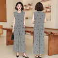 Women 2 Piece Outfit Sleeveless Printed Top And Wide Leg Pants Summer Casual Mom Wear For Middle Aged