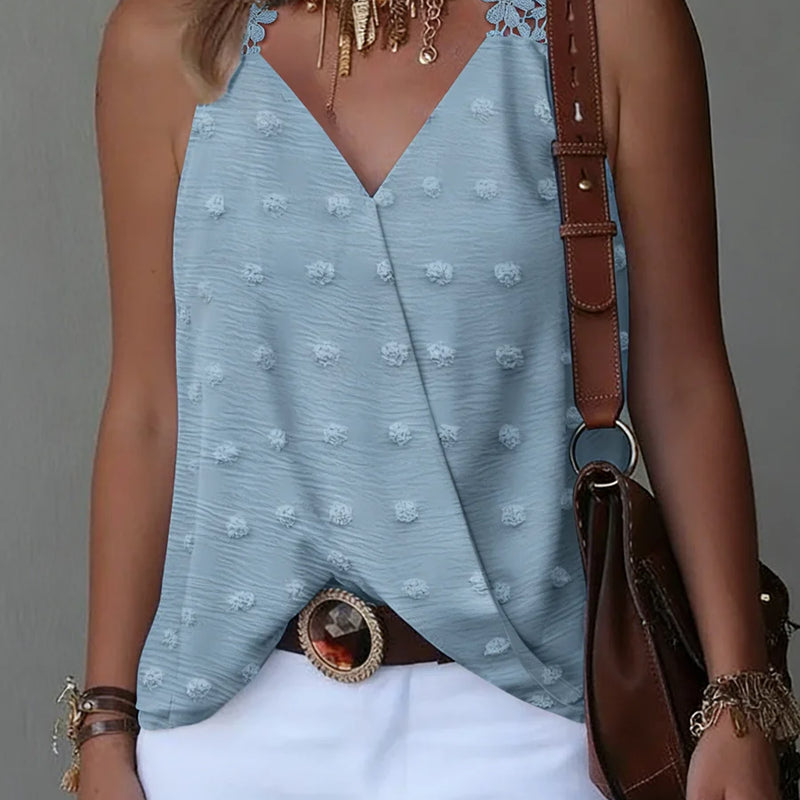Women's V Neck Swiss Dot Camisole Tank Top Lace Trim Loose Top Casual Tank Top Spring Summer Chic Tank Top Daily Lightweight Top