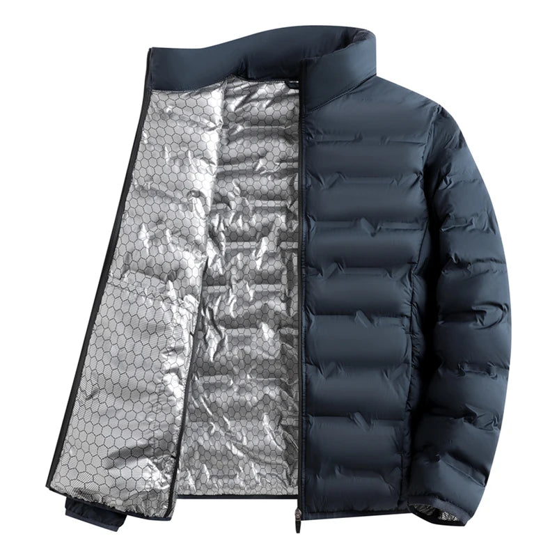 Graphene Self-heating Parka Jackets Men Solid Windproof Cotton Down Jackets Man Stand Collar Parkas Winter Padded Down Coat Male