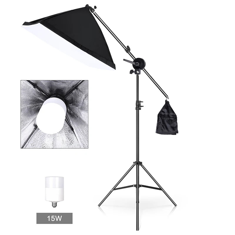 LED Light Continuous Lighting Studio Kit Boom Arm 50x70CM Softbox for Photography Lighting and Photo Vedio Shooting Equipment