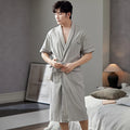 Big Yards L - 4XL Pajamas Mens Soft Cotton Knited Robes Sexy V-Neck Short Sleeve Bathrobe Male Solid Color Nightgown Lounge