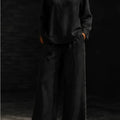 Women 2‑Piece Matching Outfit Long Sleeve Button Shirt High Waist Wide Leg Pant Loose Vacation Street Daily Wear Suit For Ladies