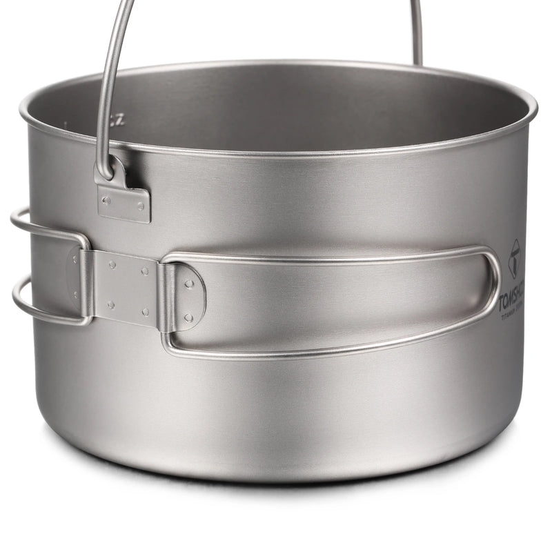 TOMSHOO Camping Cookware Titanium Pot 0.75L/0.9L/1.1L/1.6L/2L/2.8L Ultralight Hanging Pot w Lid Foldable Handle Outdoor Cooking