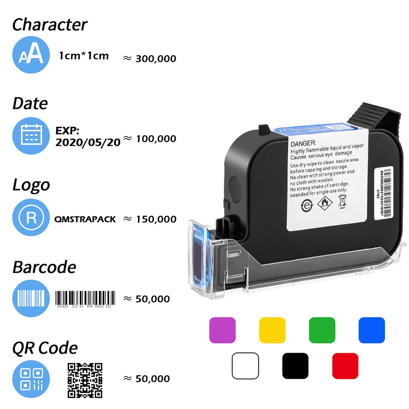 Prime TIJ Cartridge 25.4mm Inkjet Printer Cartridge Black Red Yellow Blue Green Original Fast Drying Water-proof Solvent Ink