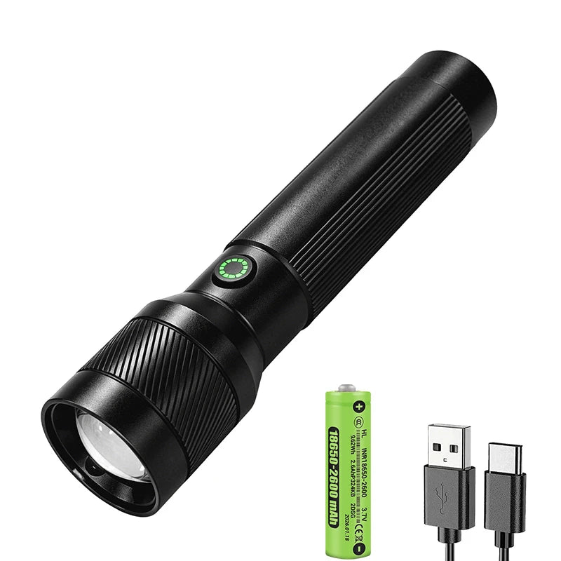 Tactical Zoomable LED Flashlight High Lumen 1200LM, USB - C - View 10 | SAMAG