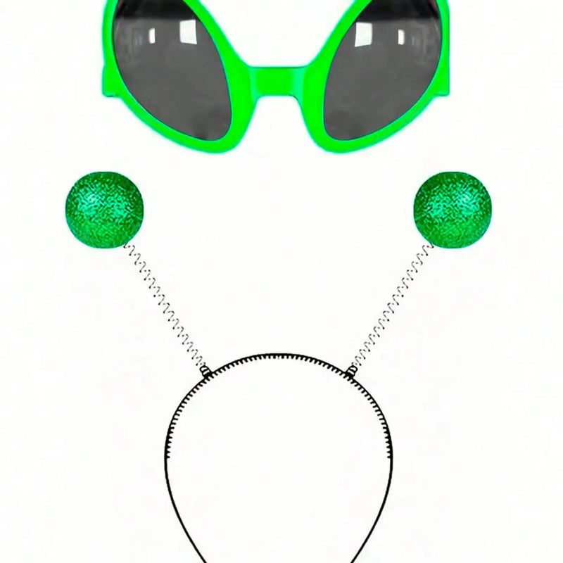 Alien Costume Accessories Set, Novelty Alien Sunglasses + Alien Headband Boppers, Space Theme Party Favors for Halloween Cospla