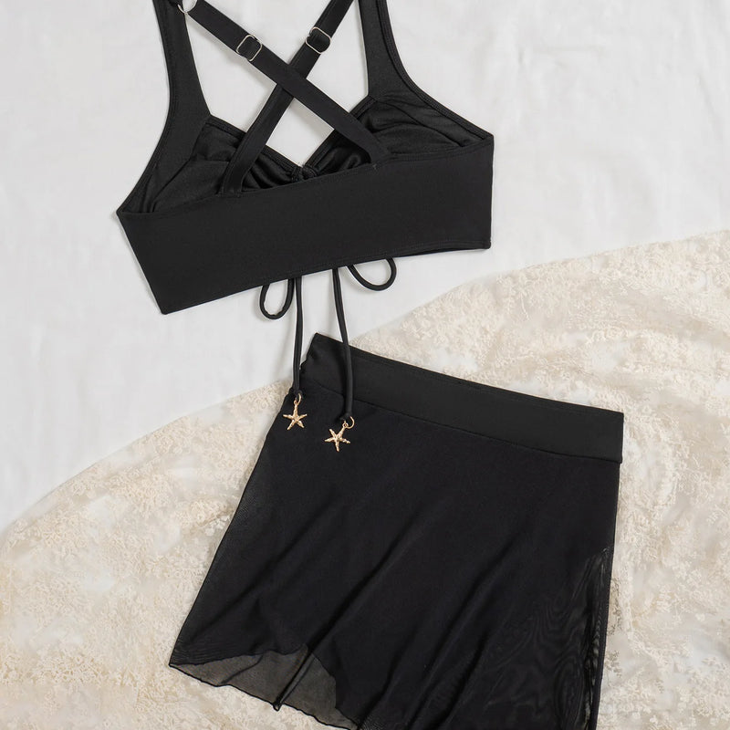 Women Skirted Bikini Swimsuit Ruched Drawstring Crop | SAMAG