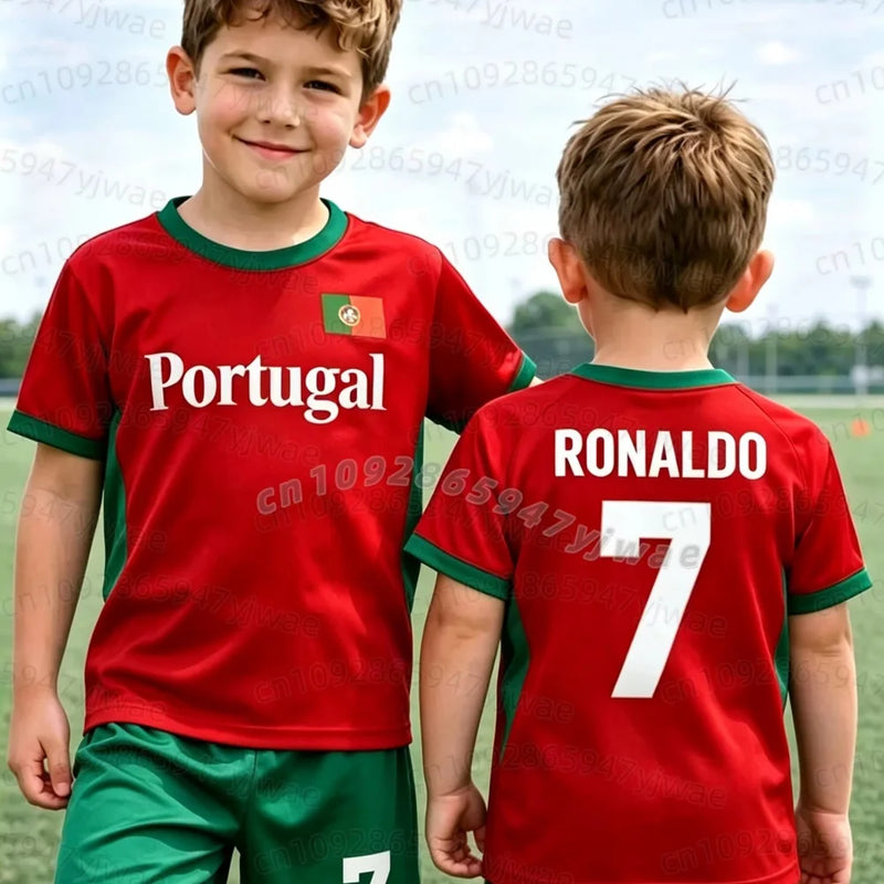26 Boys Ronaldo No.7 Football Jersey Tee Shorts Set Women | SAMAG
