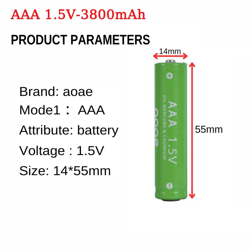 AAA1.5V Battery 3800mAh Rechargeable Battery Lithium Ion 1.5 V AAA Battery for Clocks Mice Computers Toys So on