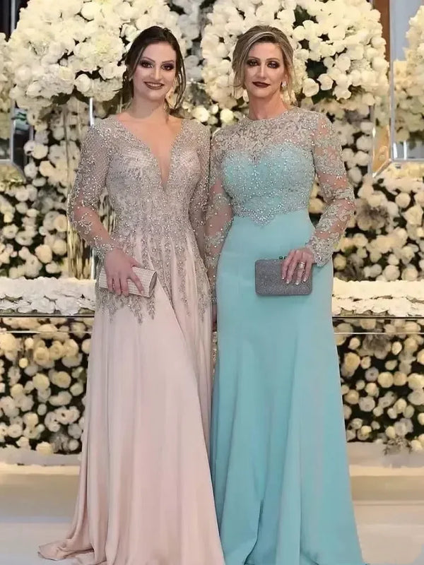 Sparkling Sequin Elegant Evening Gown Long Sleeved Beaded | SAMAG