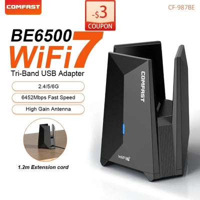 COMFAST BE6500 Dual - Band WiFi 7 USB Adapter 6GHz 5G 2G Wireless Network Card USB3.0 Drive - Free Receiver for PC | SAMAG
