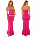 Women 2 Piece Outfit Spaghetti Strap Ruched Cami Top Floral Trim High Waist Mermaid Maxi Skirt Set Summer Beach Vacation Matching Outfits