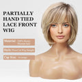 Short Straight Blonde Brown Lace Front Human Hair Wigs with Bangs for Women 100% Remy Human Hairs Bob Natural Wavy Layered Wigs