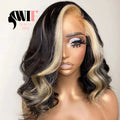WIF Blonde Highlight Black Bob Wig Body Wave Short Bob Heat Resistant Synthetic Lace Front Wig Women Cosplay Use Daily Bob Hair