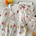 Cartoon Hello Kitty Summer Cardigan Lapel Women's Pajama Set Cloud Cotton Cute Printed Casual Loungewear Three-piece Set