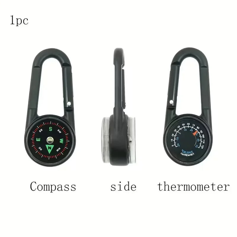 Durable Zinc Alloy Dual-Sided Compass&Thermometer Keychain|Portable Quick-Hang Outdoor Guide for Camping,Hiking,Beach