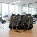 European style this year's new high-end women's diamond grid chain bag versatile for work, black single shoulder crossbody bag