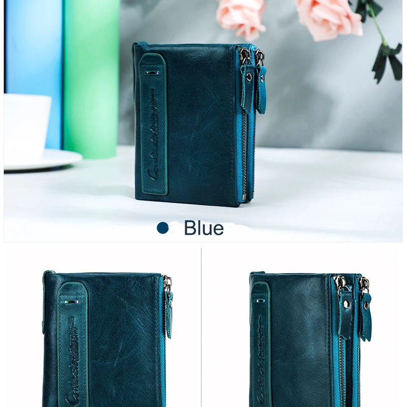 CONTACT'S Fashion Genuine Leather Women Wallet Bifold Card Holder Coin Purse Small Women's Purse Money Clip Men Pocket Wallets