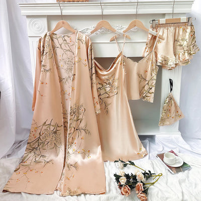 Floral Print Long Sleeve Robe Cami Dress Top Ruffle Hem | SAMAG