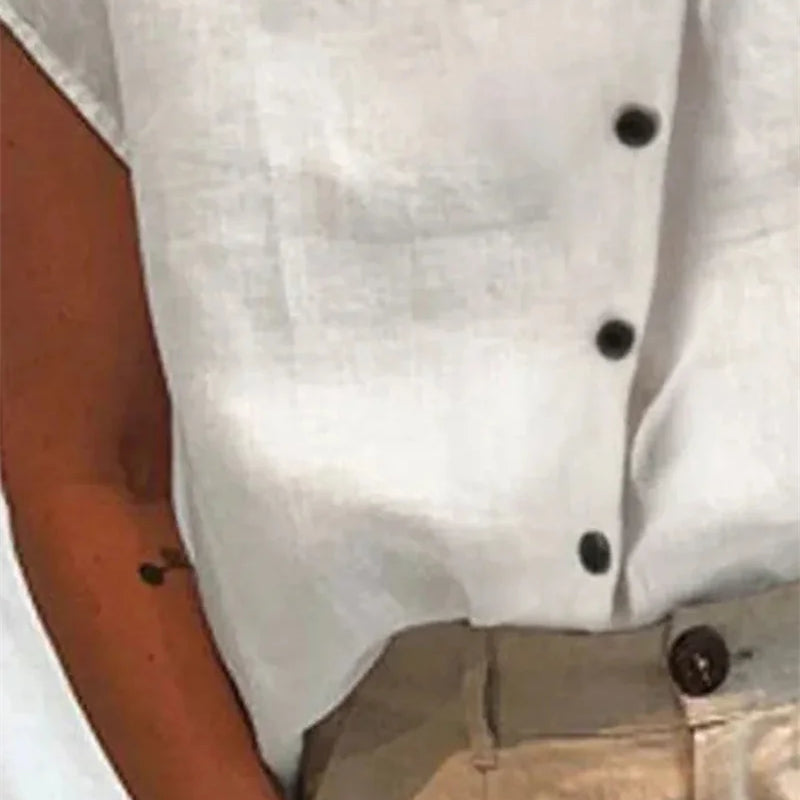 Elegant Cotton Linen Stand Neck Shirt Female Summer - View 4 | SAMAG