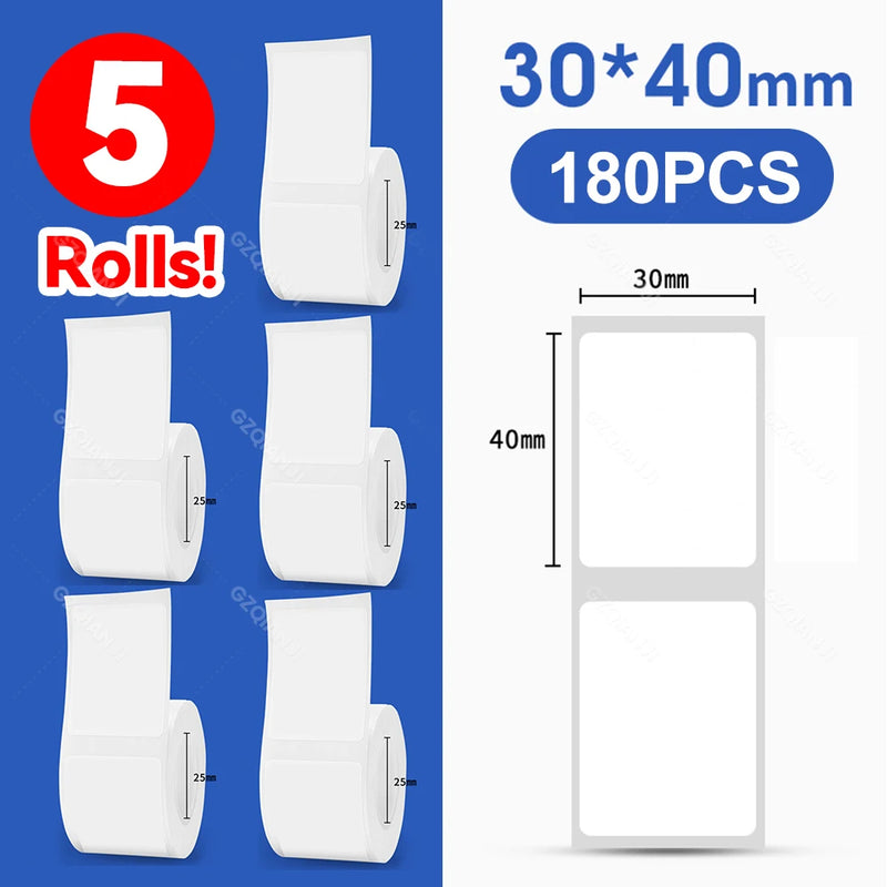 5 Rolls 30-50mm Thermal Label Paper Rolls White Color Waterproof for Niimbot B1 B21 B203 B3S Label Printer Barcode Name Printing
