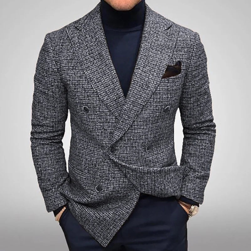 Casual Plaid Jacket Men Straight Leg Coat Green Youth Single Button Suit Collar Cotton Polyester Multi Pocket Grey Thickened ...