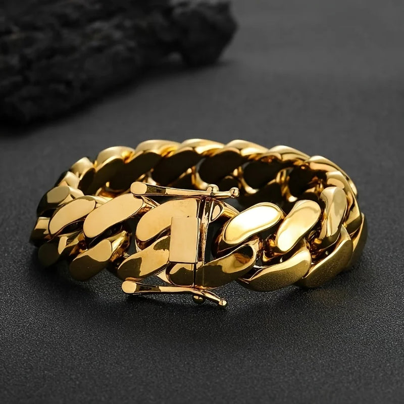 8 - 14mm Punk Rock Stainless Steel Rhombus Cuban MIami Link Chain Bracelets for Men Hip Hop Jewelry Gold - Visuel 3 | SAMAG