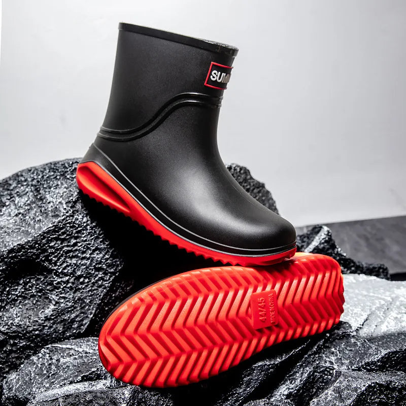 Short Tube Rain Shoes Men's Rubber Boots Waterproof Platform Booties Outdoor Non-slip Rain Boots Men Kitchen Working Rain Boots