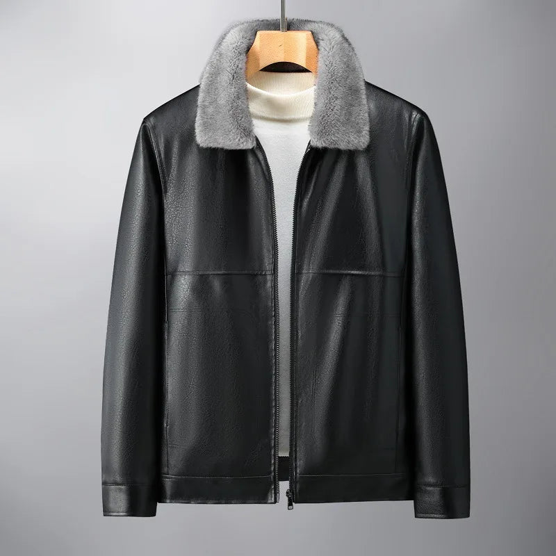 Autumn Winter New Men's Thickened Leather Jackets Fashion Solid Plush PU Leather Coats High Quality Men Warm Windbreaker Jackets