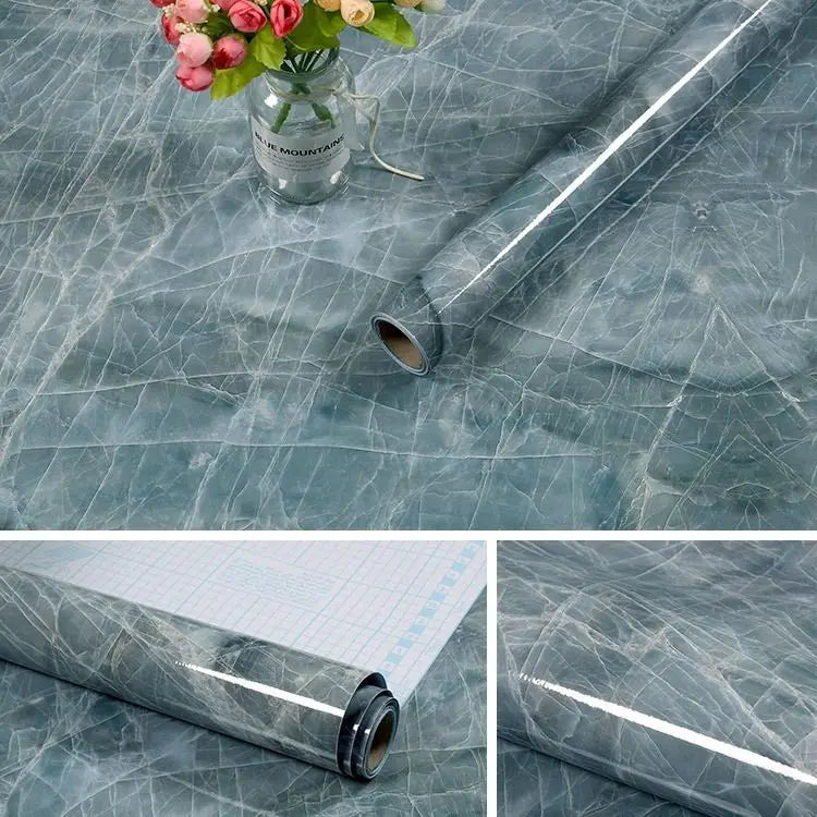 Marble Wallpaper Oilproof Waterproof Wall Sticker Vinyl Self Adhesive Kitchen Stove Cabinet Home Decorative Sticky Paper Decal