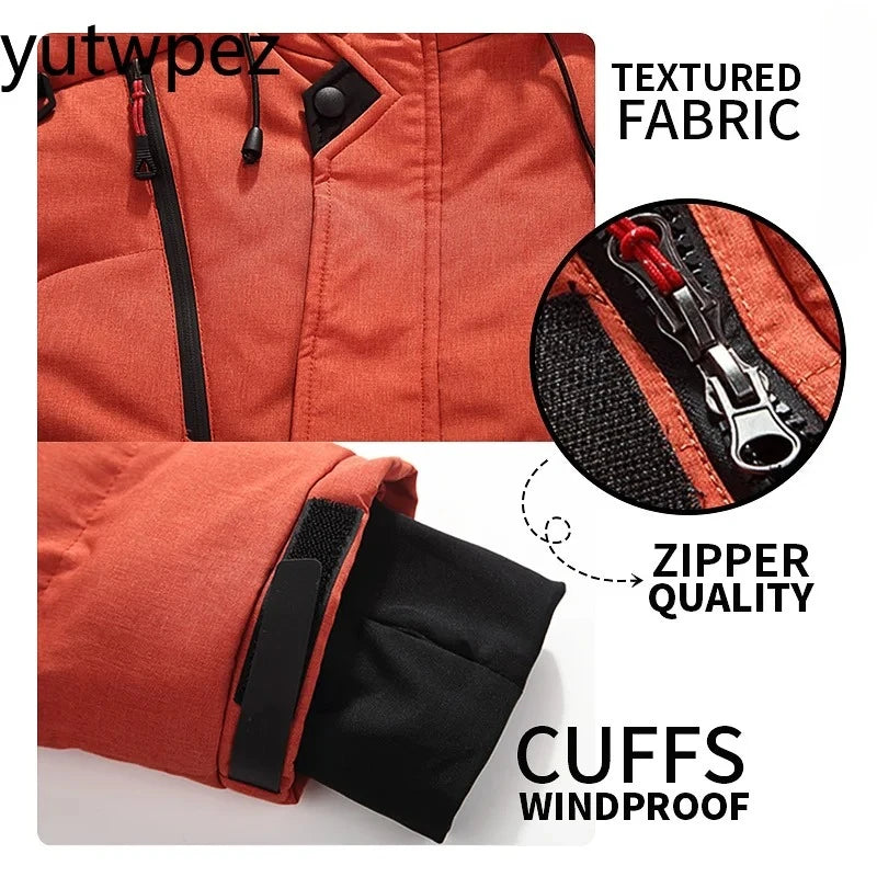 Outdoor Hiking Sports Running Down Jacket Men White Duck Winter Coat Windproof Warm Parka Travel Camping Overcoat Thicken Hooded