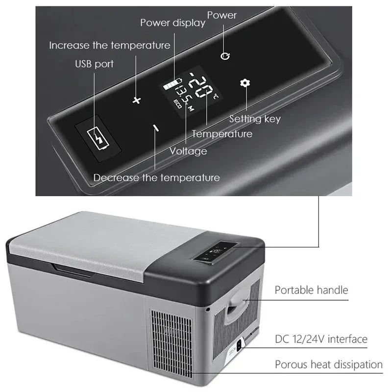 15L Small Fridge Portable Car Freezer Mini Refrigerator Compressor Cooler for Traveling Outdoor Activities