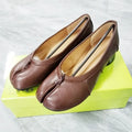 Spring Summer Microfiber Leather Split Toe Women Pumps Fashion Pleated Designer Low Heeled Tabi Soft Soles Loafers Casual Shoes