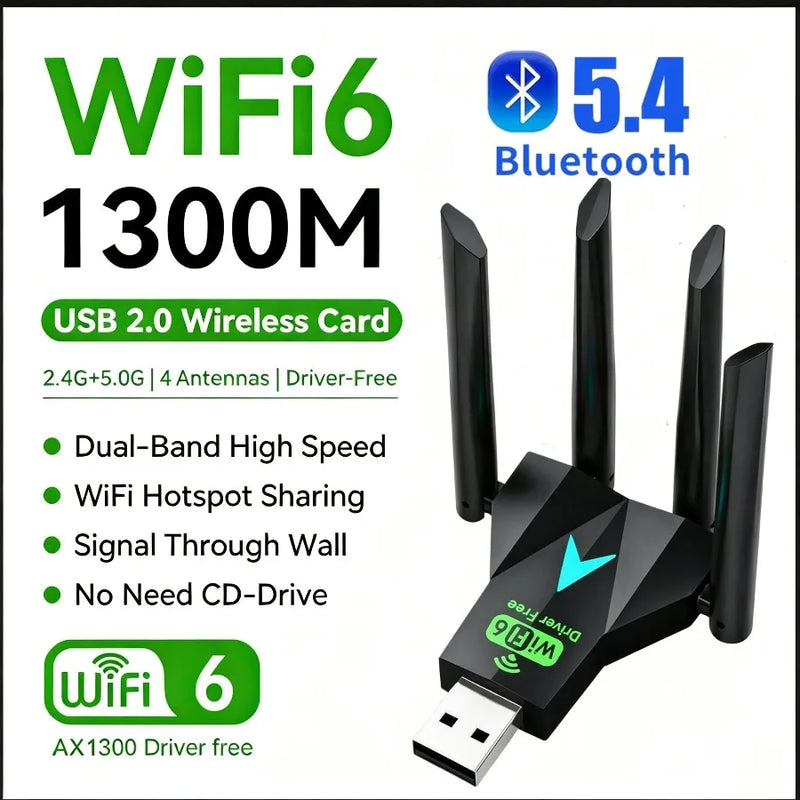 1300Mbps WIFI 6+Bluetooth 5.4 Adapter USB2.0 Dual Band 2.4G/5Ghz 802.11AX wifi+Bluetooth+USB 4 Antenna - Visuel 2 | SAMAG