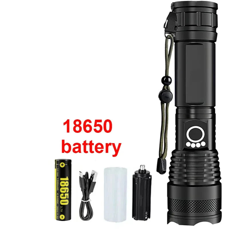 High Power Rechargeable LED Tactical Flashlight  Aluminum Alloy Telescopic Zoom Torch Lamp for Outdoor Camping Fishing