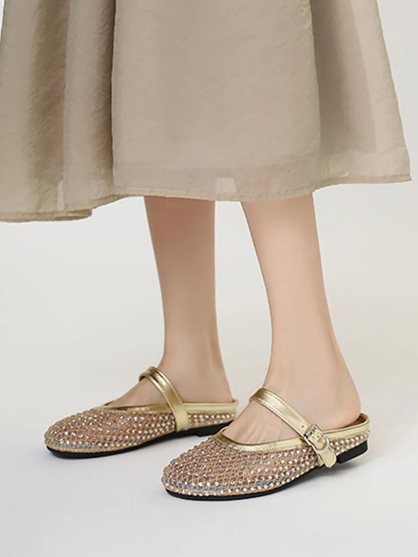 Luxury Shinny Diamond Women Mules Slippers Summer Shoes Crystal Footwear Rhinestones Slip On Brand Mary Jane Sandals Mesh Clogs