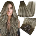 Full Shine Clip in Hair Extensions Human Hair Clip Balayage 7pcs 120g Double Weft Hair Extensions Human Hair For Woman