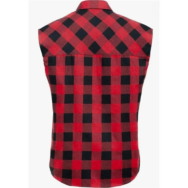 Men's Summer Sleeveless Vests Turn-down Collar Shirts sports Vest Single-breasted Plaid Tank Top cardigan Casual Vests Men tops