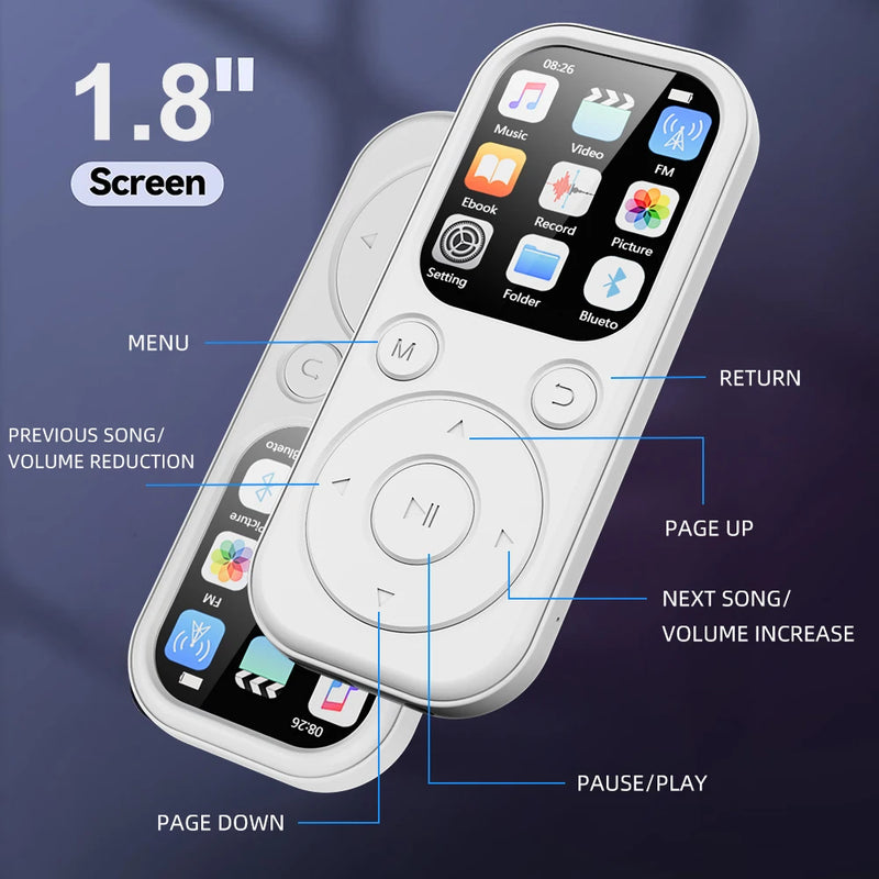 MP3 Player Bluetooth 5.4 Portable Video Music Player Sports Mini MP3 Walkman with Screen Support FM Radio Recording E-Book New