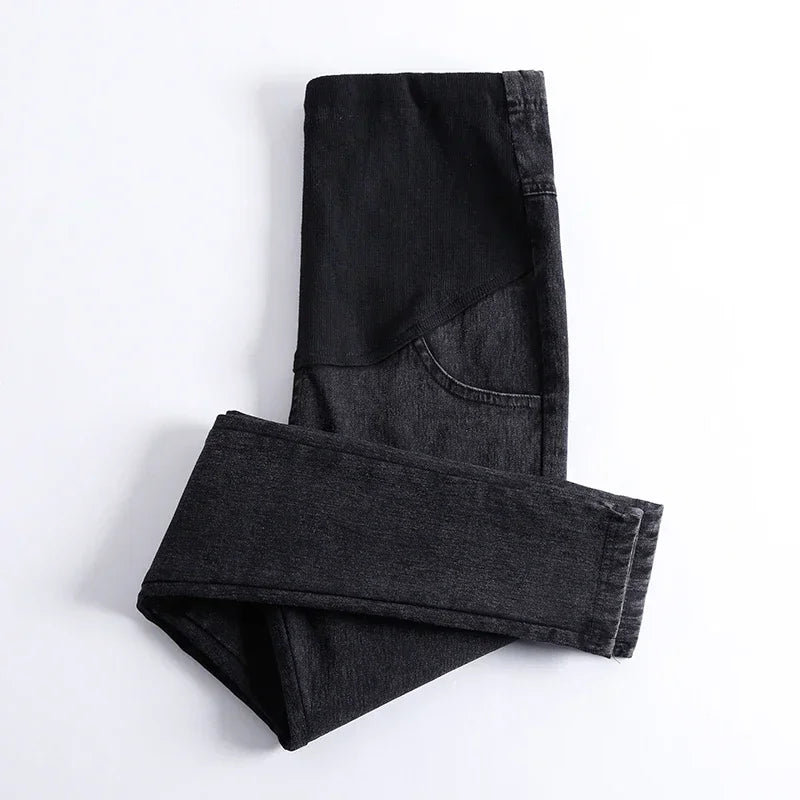 Maternity Pregnancy Skinny Trousers Jeans Pants Elastic Pregnant Women's Feet Stomach Lift  Stretch Denim