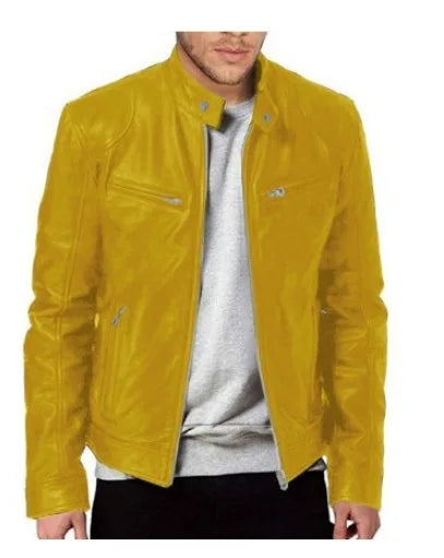 Business Style PU Leather Jacket Stand Collar Slim Fit Zipper Coat Multiple Colors Autumn New Arrival Fashion Urban Outerwear