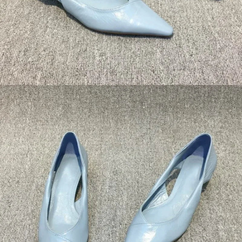 Shoes for Woman Comfortable Women's Summer Footwear Moccasins Blue Low Heel Elegant Pointed Toe High Quality Popular Heels