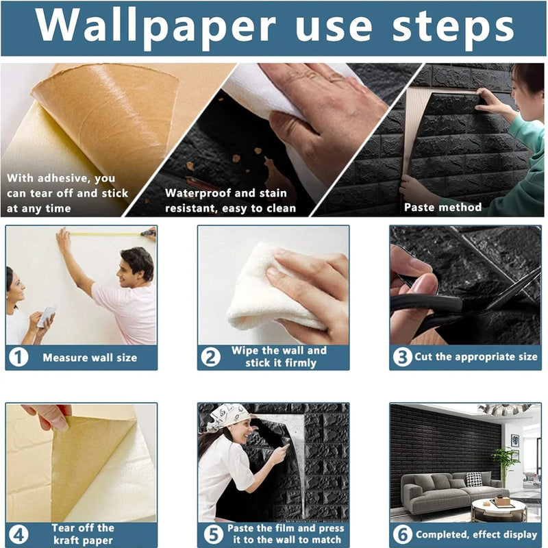 3D wallboard wallpaper sticker with self-adhesive waterproof foam, suitable for indoor wall decoration, bathroom home decoration