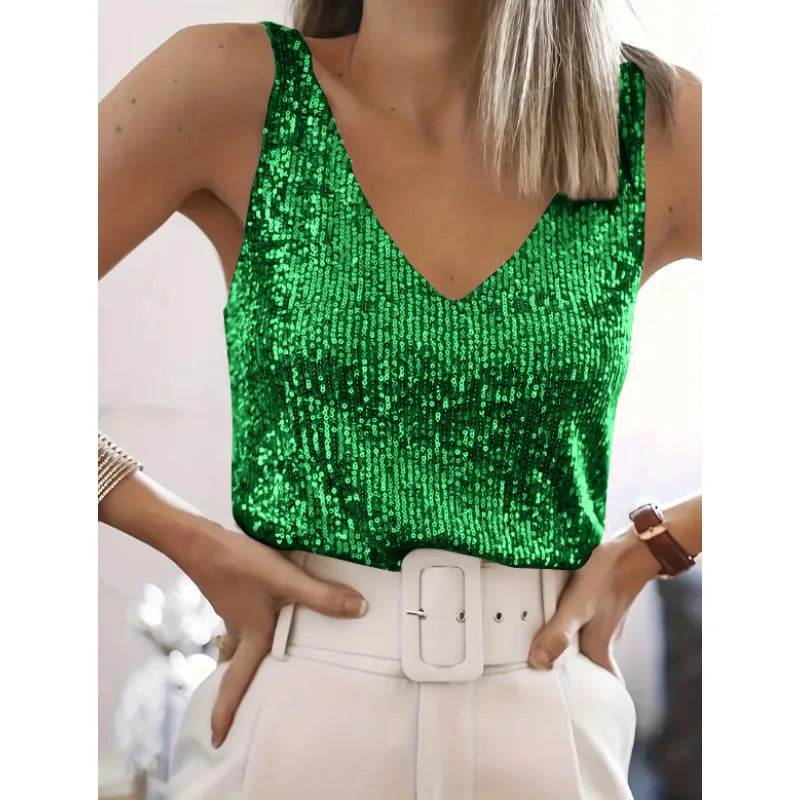 Women Sequin V Neck Tank Top Sleeveless Sparkly Camisole - View 15 | SAMAG