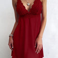 Floral Lace Split Sexy Babydoll Semi-sheer Deep V Bow Ruffle Dress and Panties Underwear Sets Women's Erotic Lingerie Nightgown