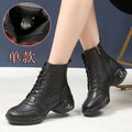Women's Dancing Shoes Soft Bottom Leather mid Heel Black Mesh Breathable Square Dance Shoes Jazz Sailor Dance Footwear