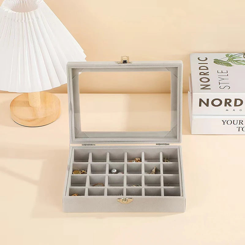 24 Grid Jewelry Storage Box New Transparent Window Large Capacity Ring Necklace Jewelry Storage, Simple And High-end Display Box